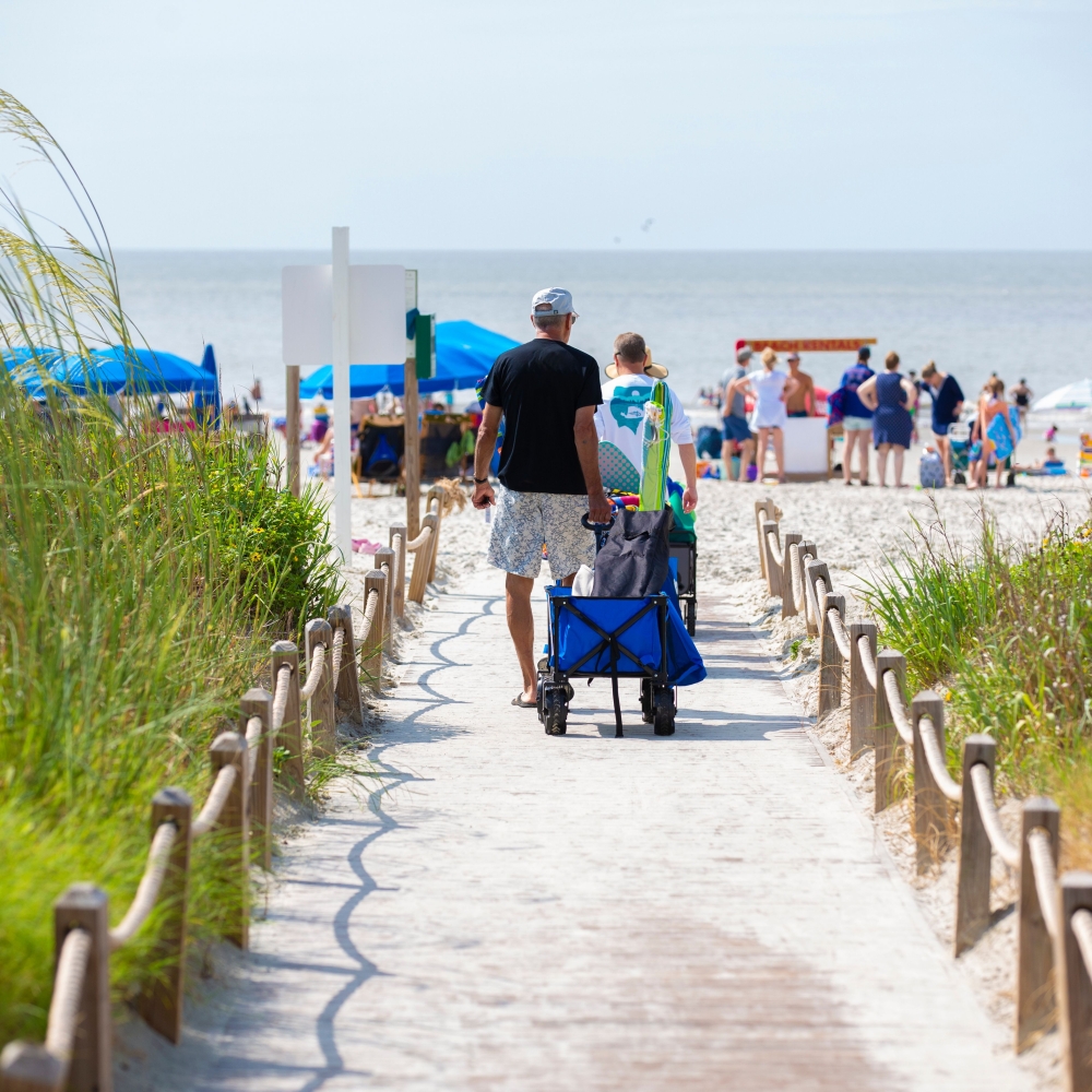 People walking towards the beach 